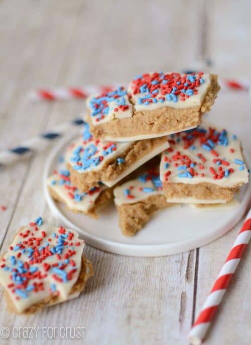 Patriotic Peanut Butter Cookie Dough Bark - Crazy for Crust