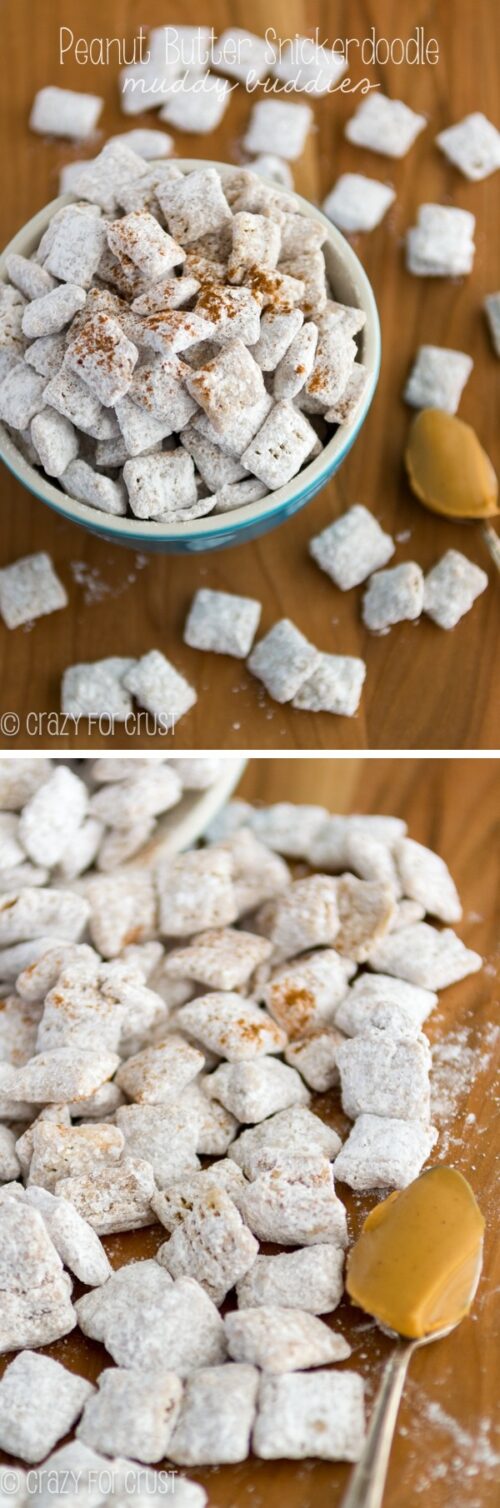Peanut Butter Snickerdoodle Muddy Buddies - Crazy for Crust