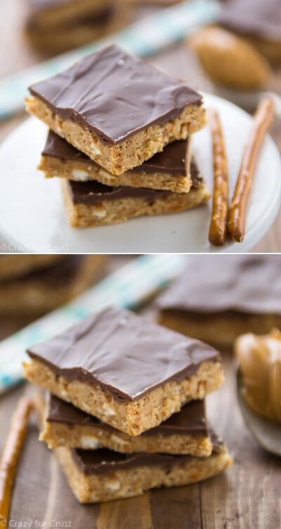 No Bake Peanut Butter Pretzel Bars - Crazy for Crust