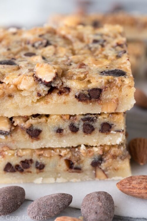 Chocolate Toffee Almond Shortbread Bars - Crazy for Crust