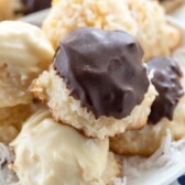 macaroons dipped in chocolate in stack