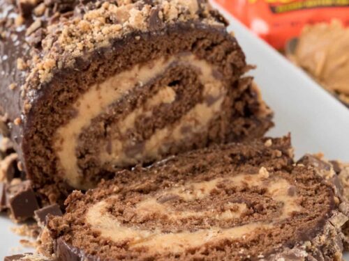 Peanut Butter Cup Cake Roll - Crazy for Crust