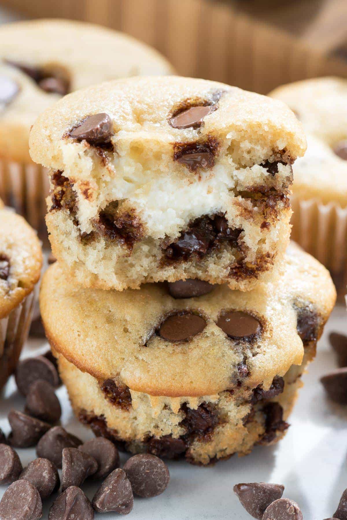 Cream Cheese Filled Chocolate Chip Muffins - Crazy For Crust