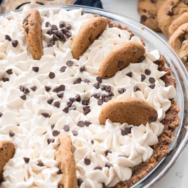 No Bake Chocolate Chip Cookie Pudding Pie - Crazy for Crust