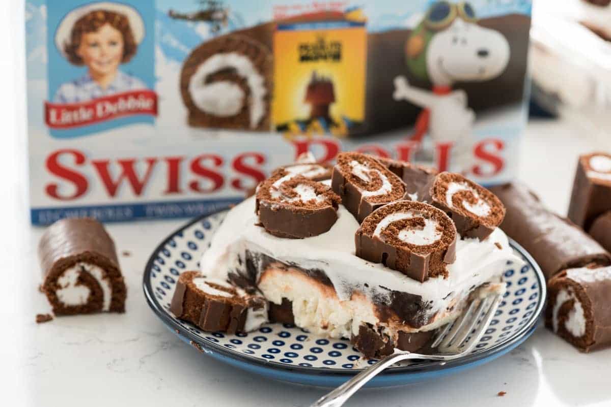 Swiss Roll Layered No Bake Dessert - Crazy for Crust