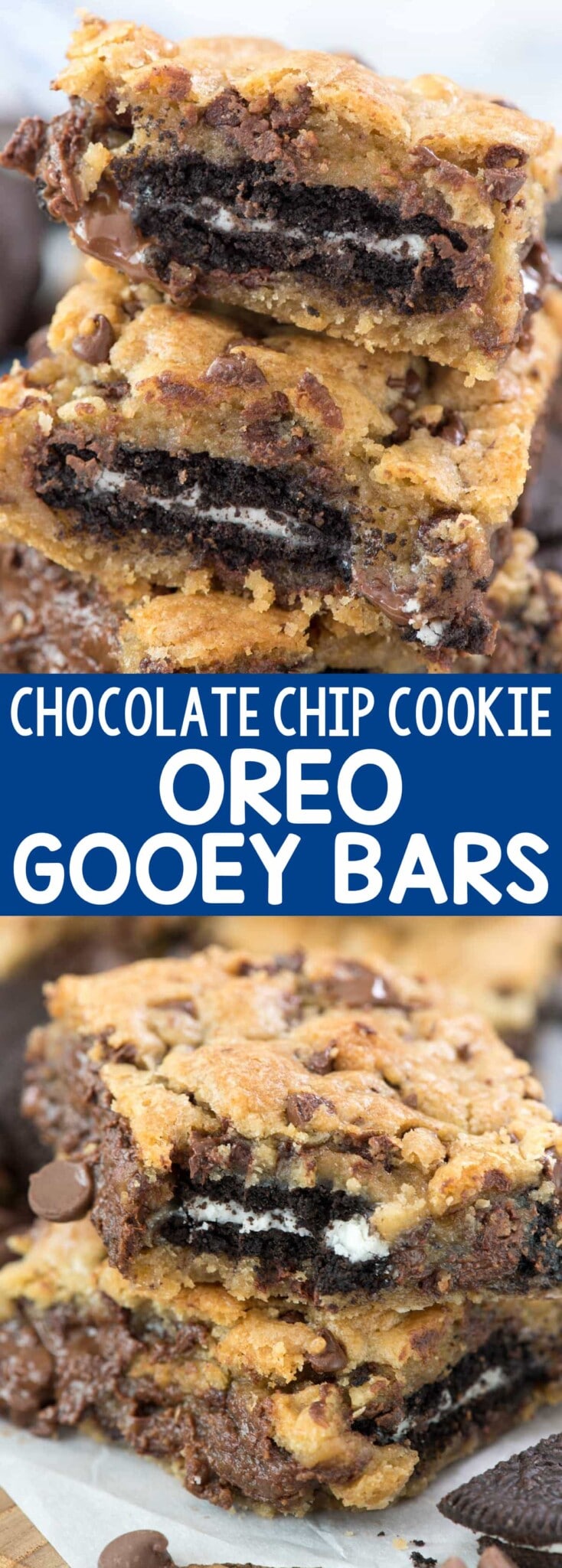 Oreo Stuffed Chocolate Chip Cookie Gooey Bars - Crazy for Crust