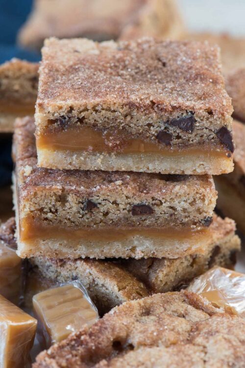 Snickerdoodle Chocolate Chip Caramel Cookie Bars - Crazy for Crust