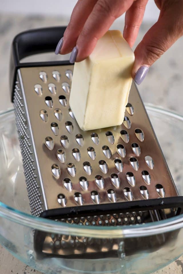 use a grater to grate the butter for crumble topping