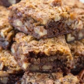 stack of brownies with pecan pie