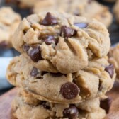 peanut butter chocolate chip cookies in a stack