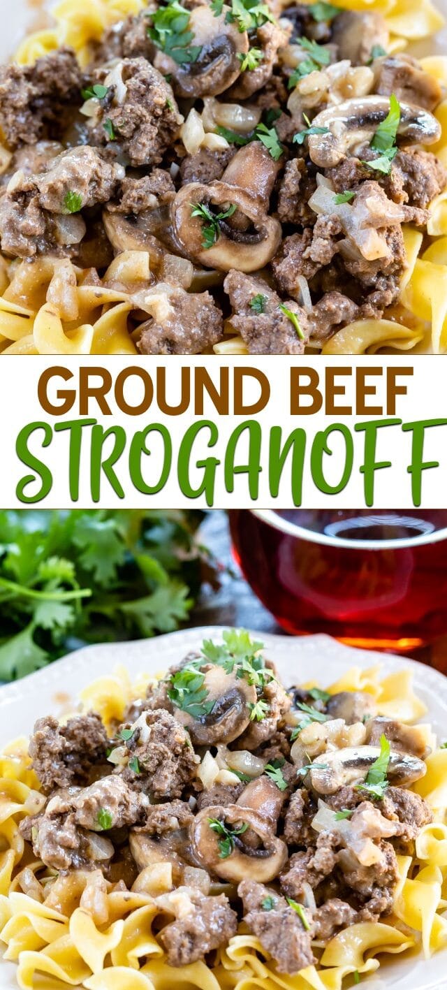 collage of beef stroganoff photos