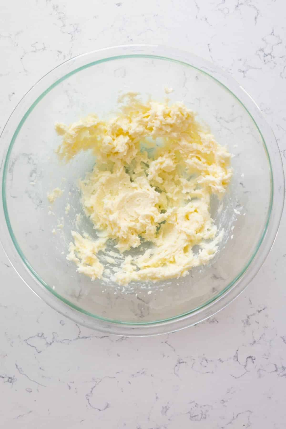 bowl of creamed butter and sugar.