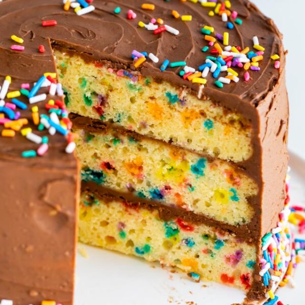 Classic Birthday Cake Recipe with sprinkles - Crazy for Crust