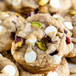 Boozy White Chocolate Pistachio Cranberry Cookies - Crazy For Crust