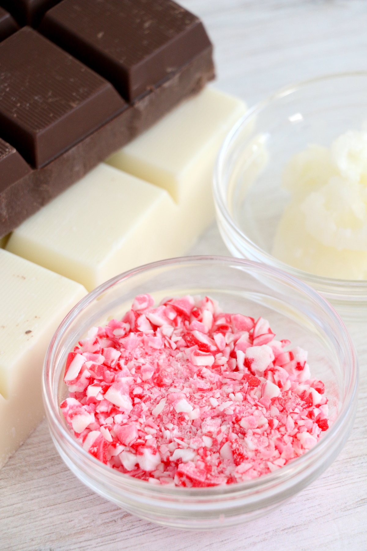 Close up photo showing peppermint bark ingredients