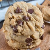 stack of peanut butter cookies with choc chips