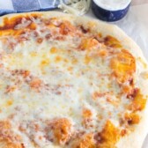 Overhead shot of ultimate pizza dough used in cheese pizza