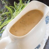 gravy in white gravy boat