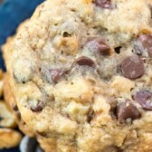 Close up shot of better than doubletree chocolate chip cookie