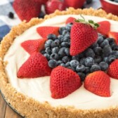 Best no bake cheesecake with strawberries and blueberries on top