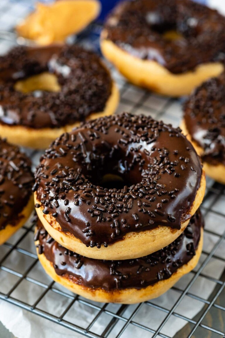 Peanut Butter Baked Donuts with Chocolate Glaze