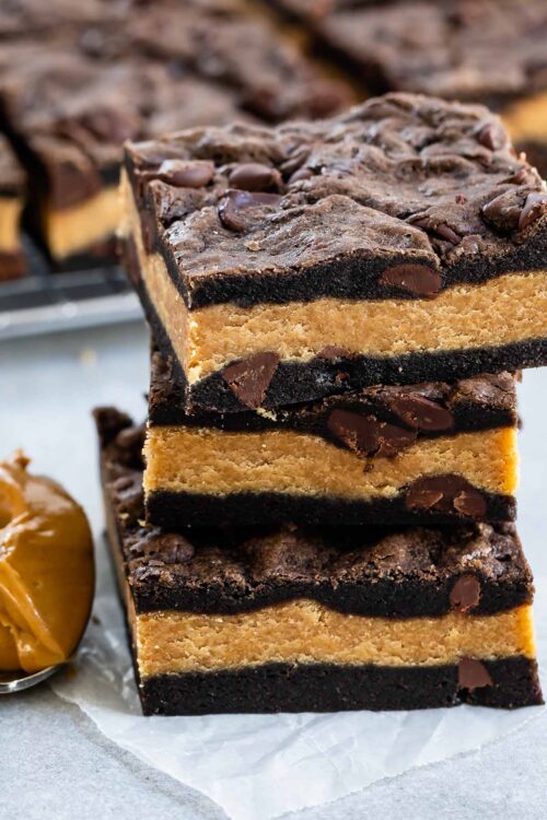 Peanut Butter Stuffed Chocolate Cookie Bars - Crazy for Crust