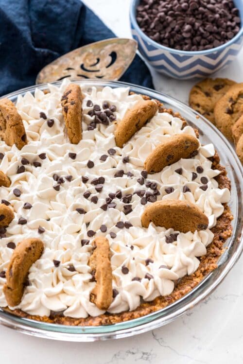 No Bake Chocolate Chip Cookie Pudding Pie - Crazy for Crust