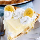 One slice of homemade banana cream pie