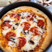 Overhead shot of deep dish pizza