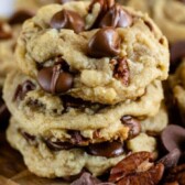 Stack of chocolate chip pecan cookies