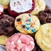 Close up shot of cake mix cookies on a plate