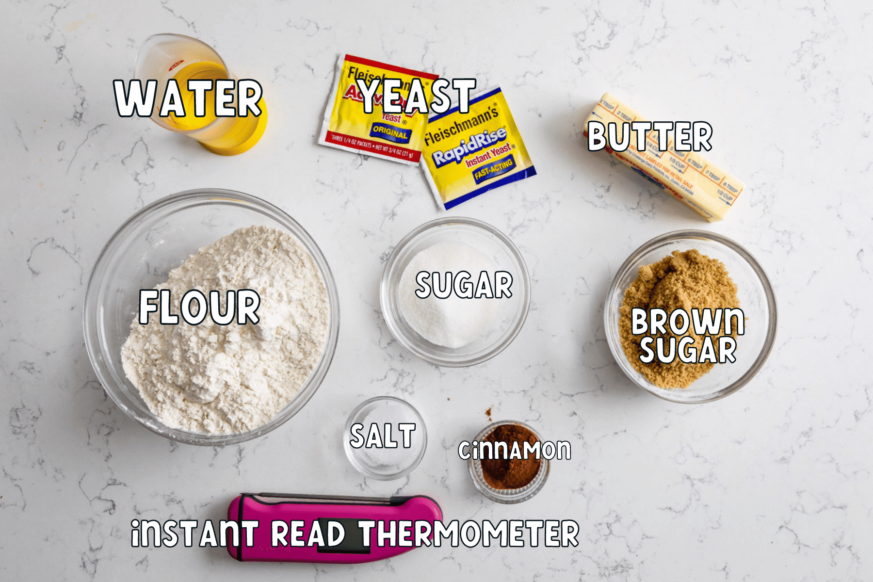 Ingredients in cinnamon roll recipe