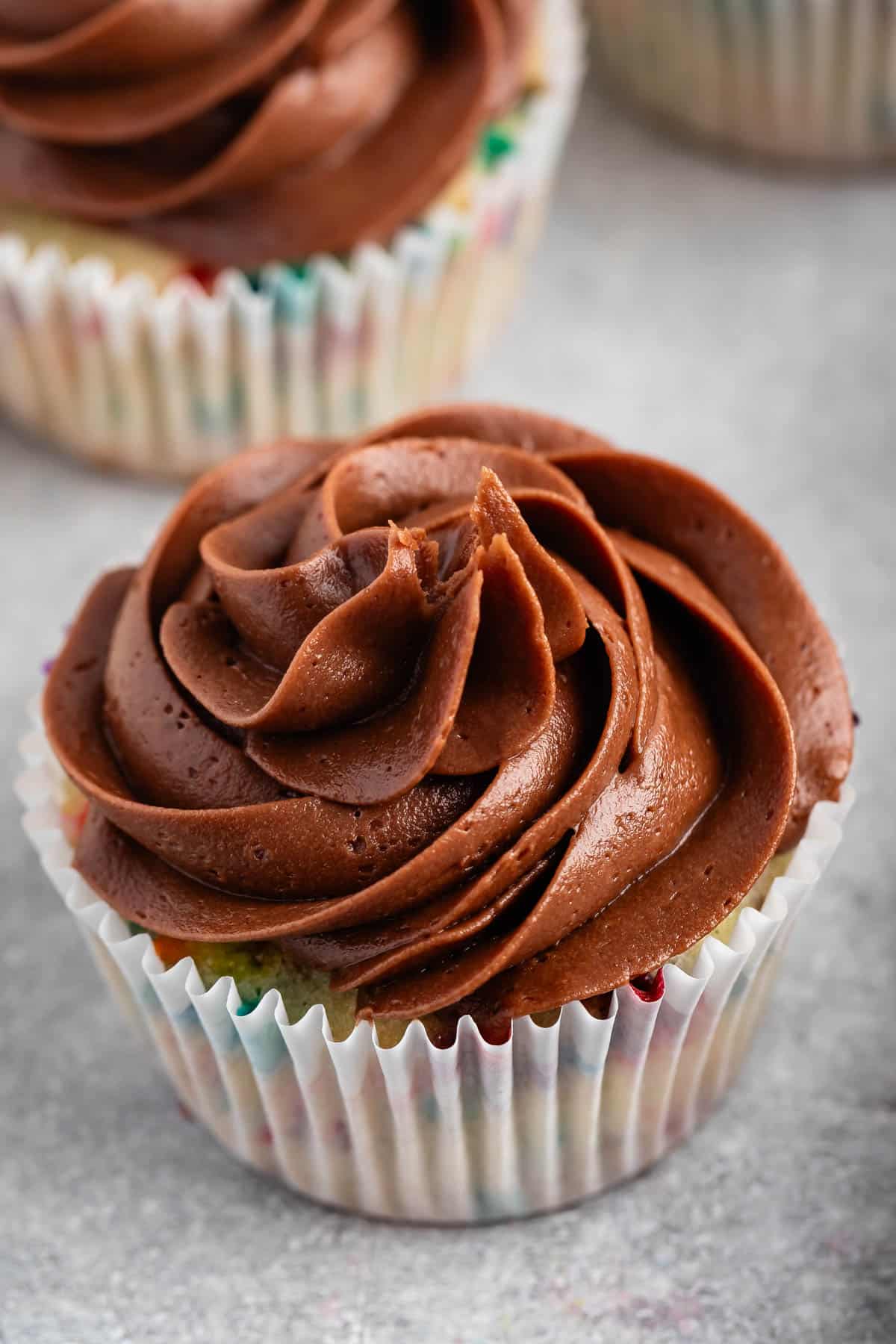 cupcake with chocolate frosting close up
