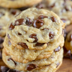 stack of 4 chocolate chip cookies.