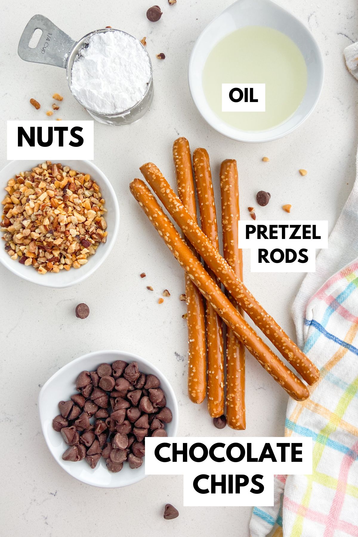 INGREDIENTS in pretzel rods on counter