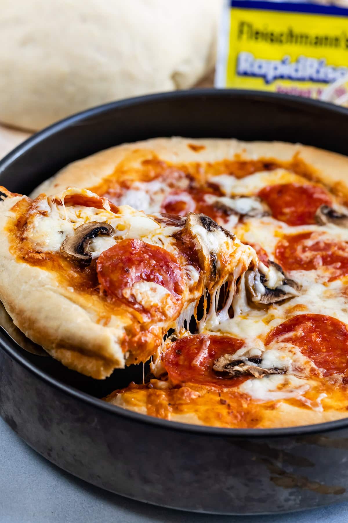 The EASIEST Deep Dish Pan Pizza Recipe {4 ingredient crust} - It's Always  Autumn