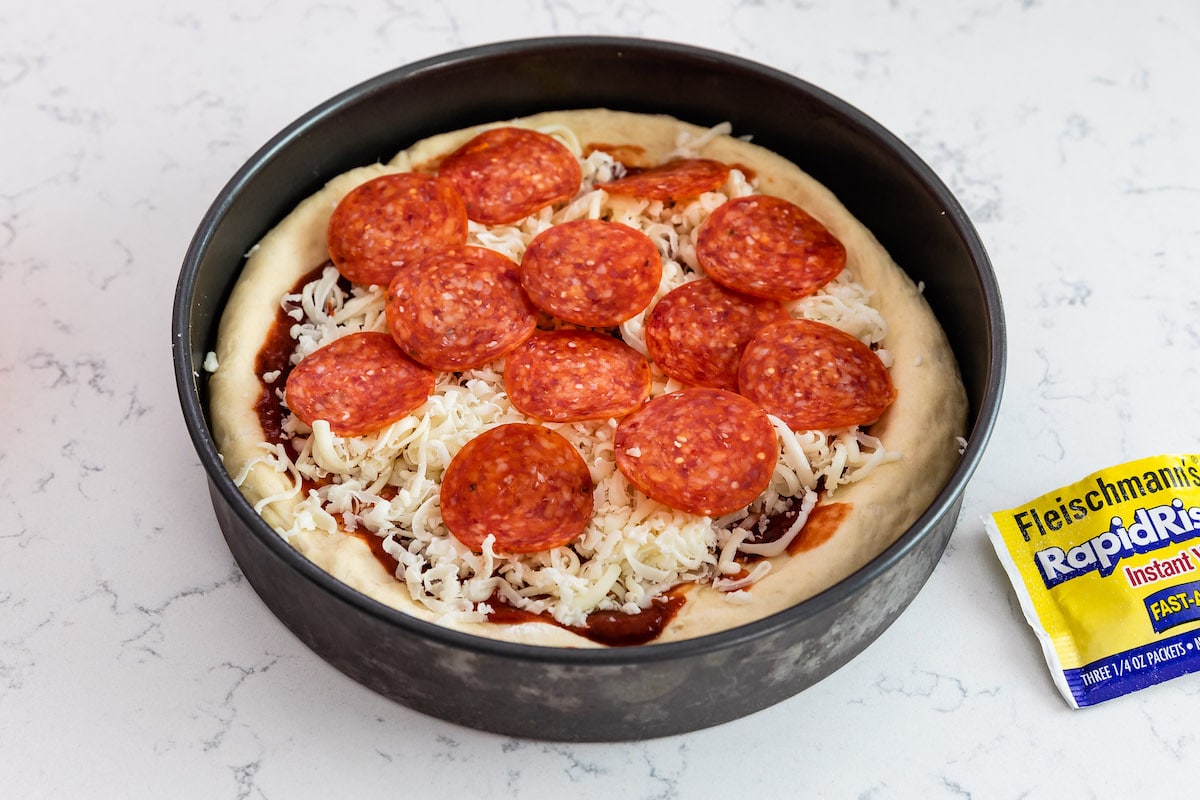 The EASIEST Deep Dish Pan Pizza Recipe {4 ingredient crust} - It's Always  Autumn