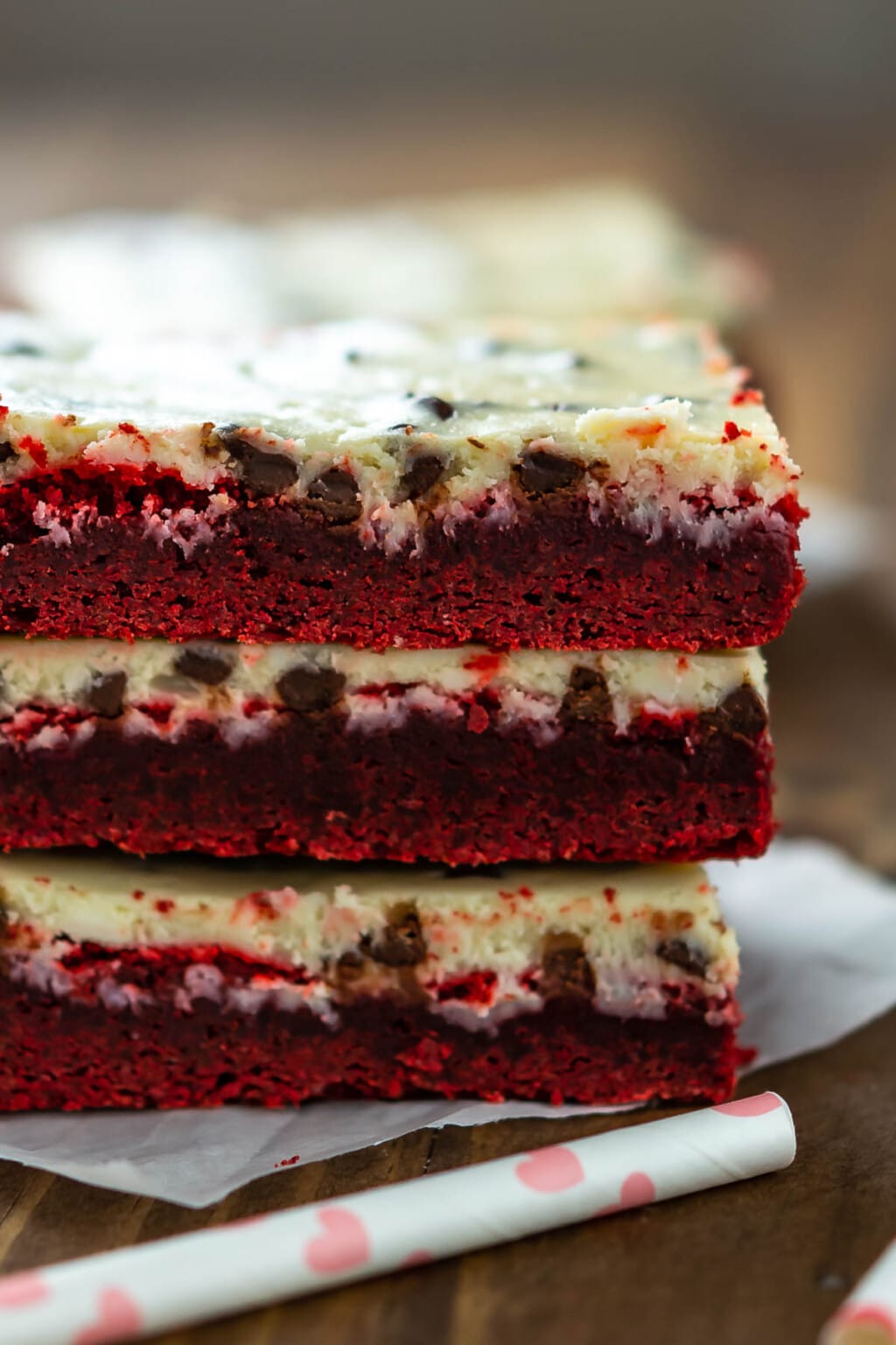 Red Velvet Chocolate Chip Cheesecake Bars - Crazy for Crust