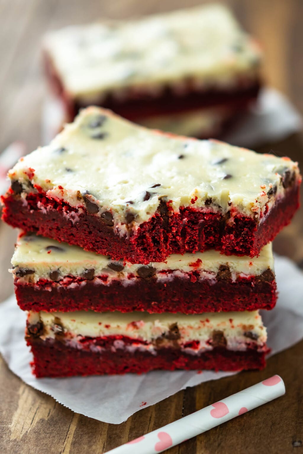 Red Velvet Chocolate Chip Cheesecake Bars - Crazy for Crust