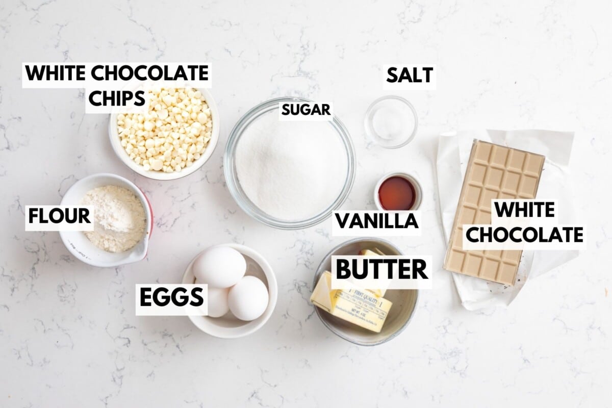 ingredients in white chocolate brownies