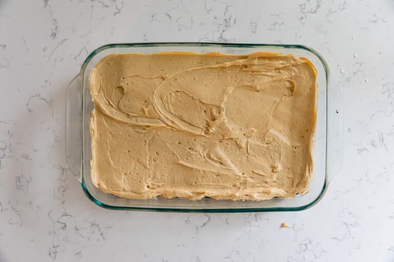 process shot of peanut butter chocolate lasagna.