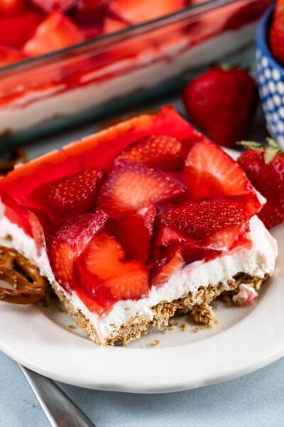 Strawberry Pretzel Salad Recipe with fresh berries - Crazy for Crust