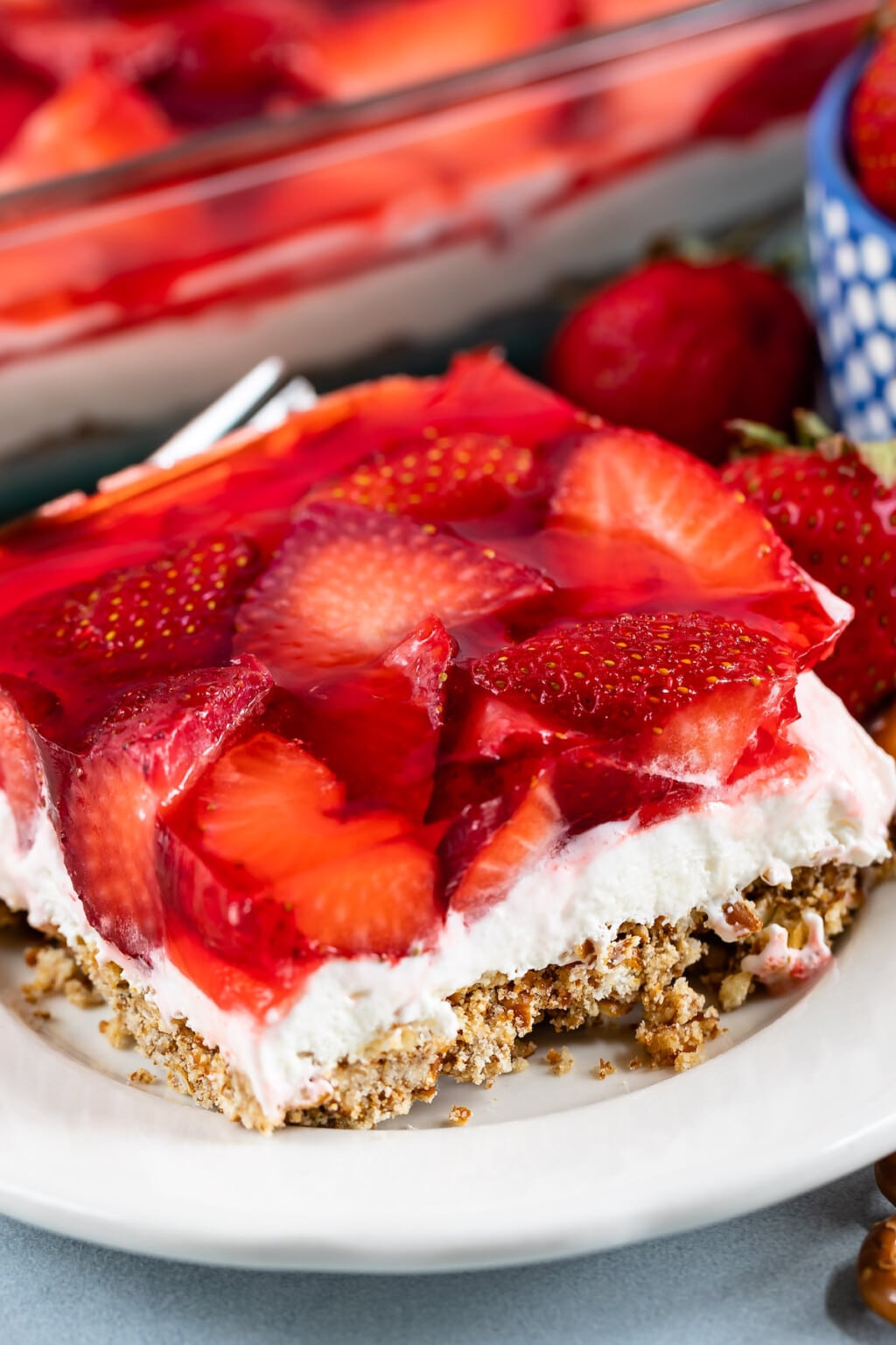 Strawberry Pretzel Salad Recipe with fresh berries - Crazy for Crust