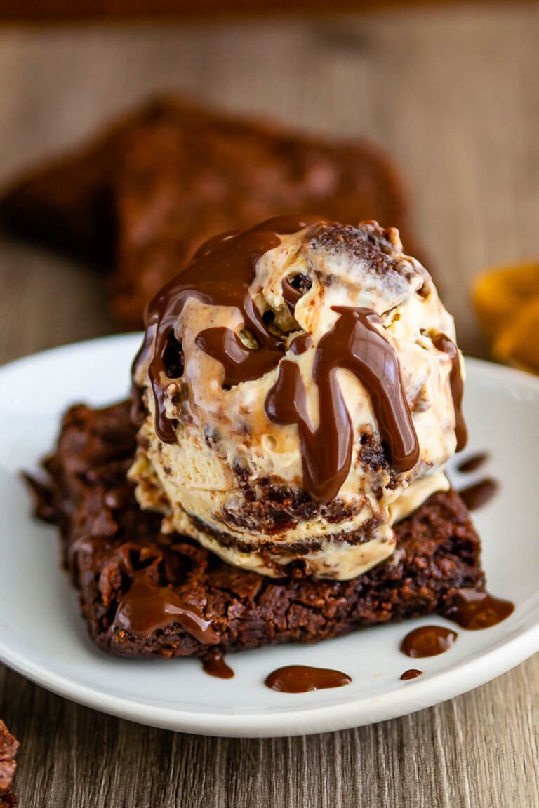 Easy Peanut Butter Brownie Ice Cream - Crazy for Crust