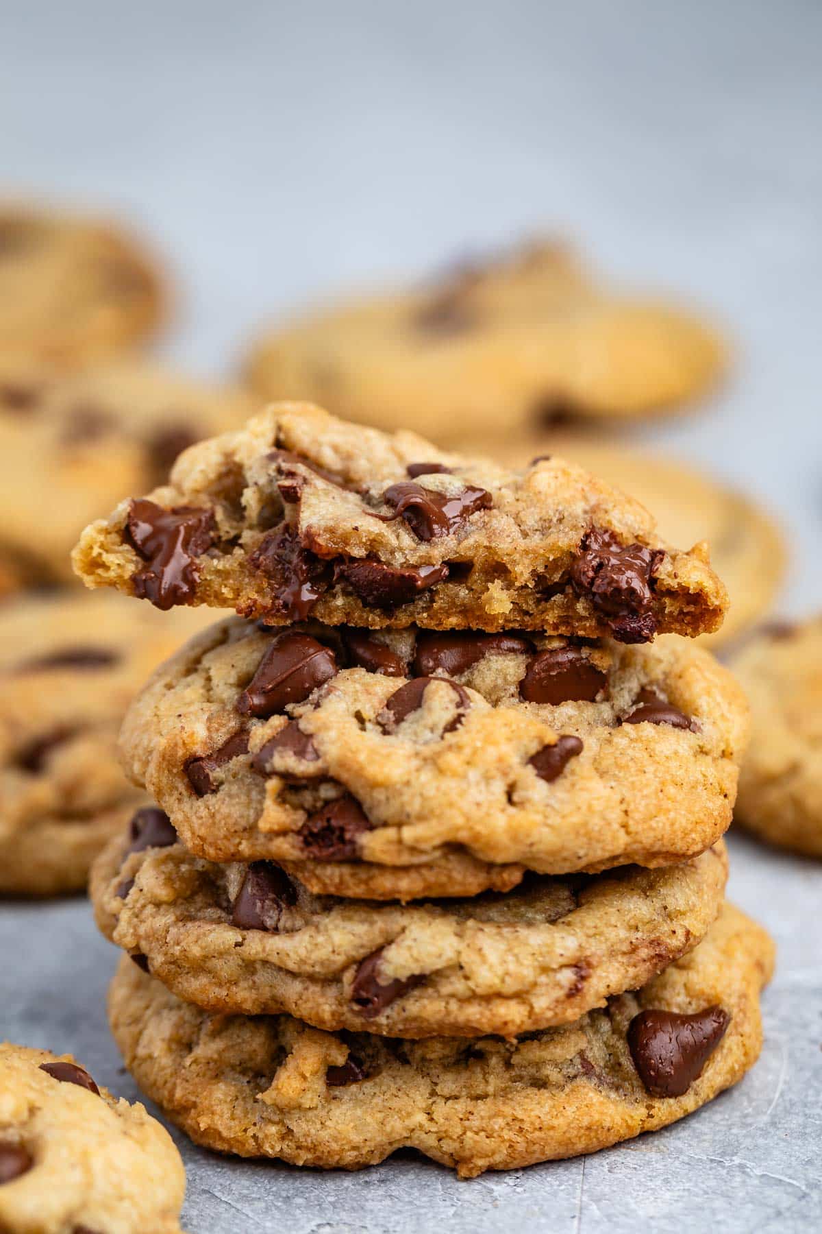 chocolate chip cookies with chocolate chips baked into the center.