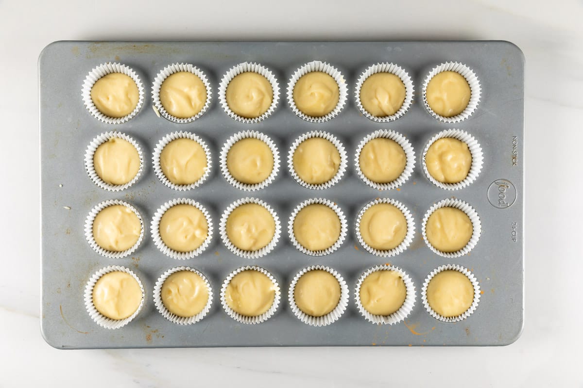 process shot of mini cupcakes being made.