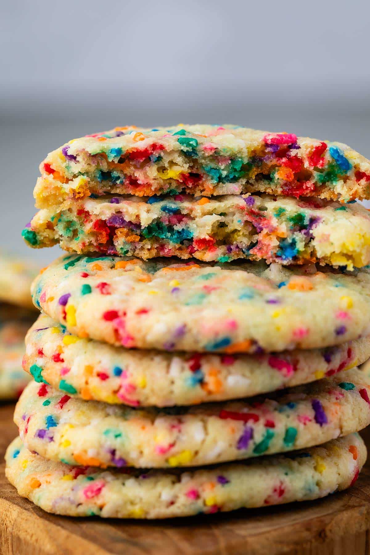 stacked sugar cookies with colorful sprinkles baked in.