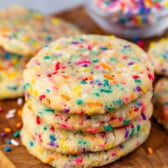 stacked sugar cookies with colorful sprinkles baked in.