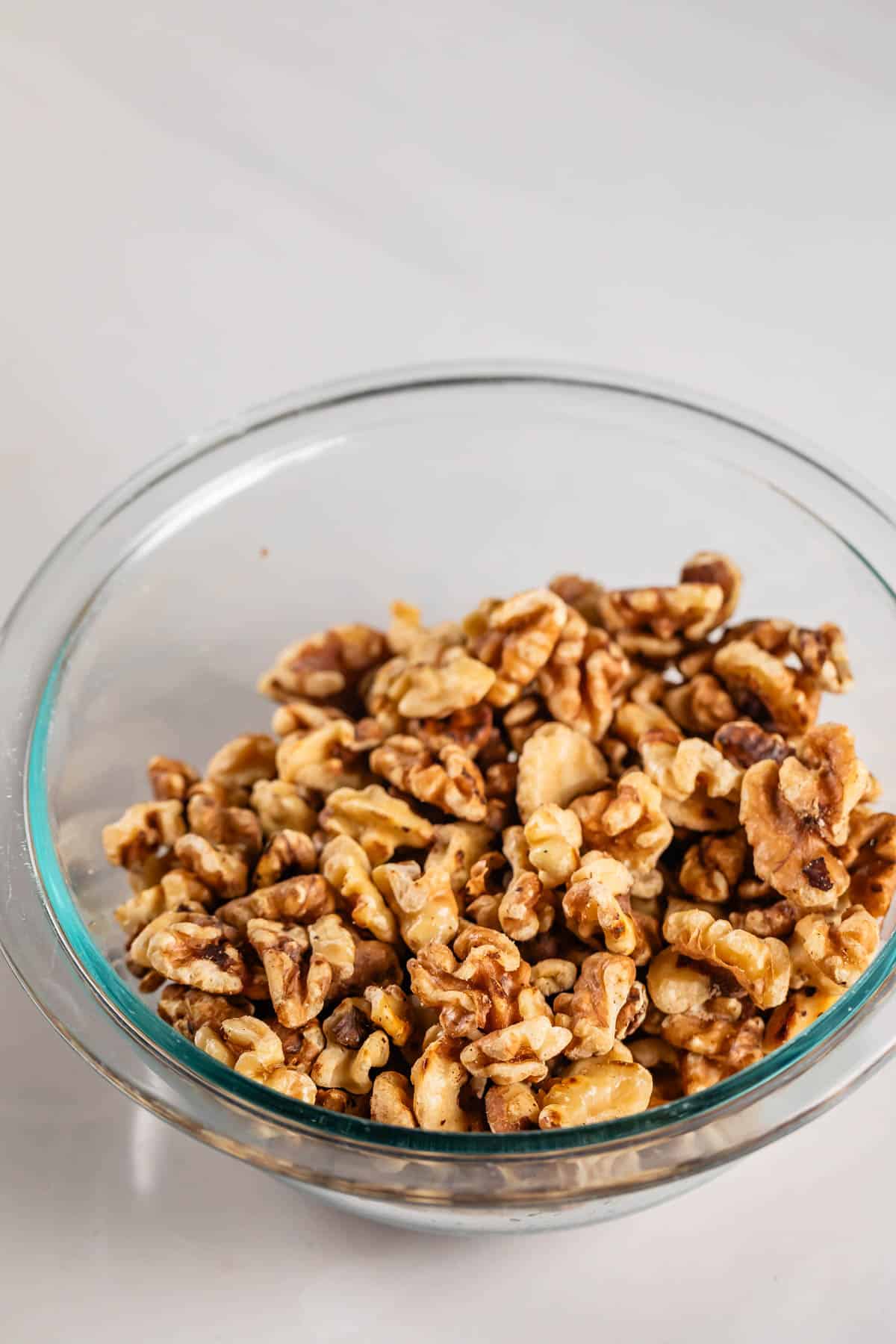 walnuts in a clear bowl.