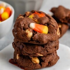 stacked cookies with candy corn baked in.